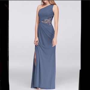 Steel blue David’s bridal Bridesmaid dress NWT